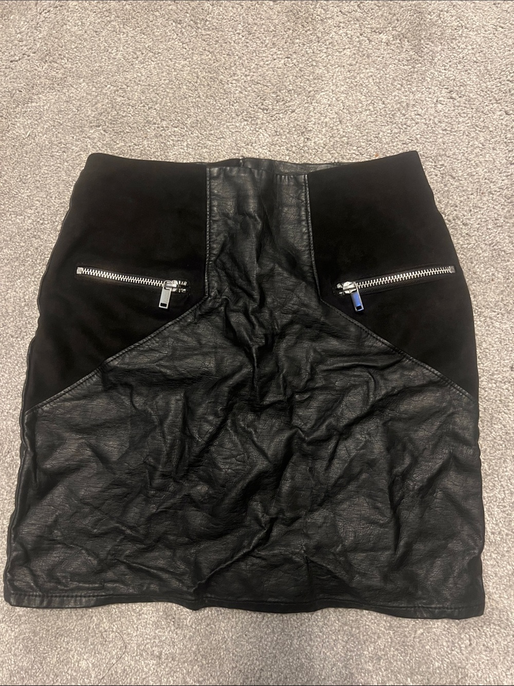 H&M Black Faux Leather and Suede Panel Mini Skirt